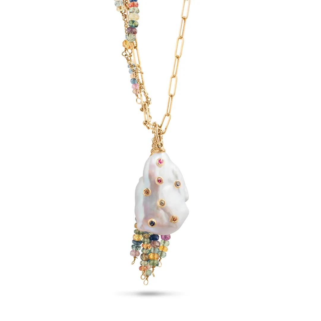 Oasis Gold Rainbow Sapphire Paperclip Necklace