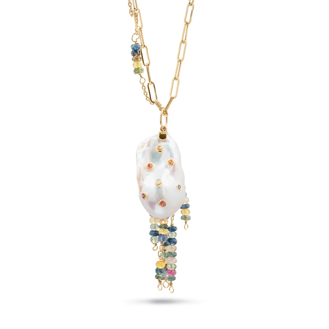 Oasis Gold Rainbow Sapphire Paperclip Necklace