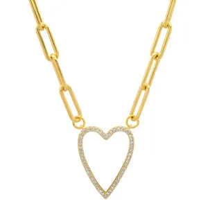 OPEN HEART PAPER CLIP CHAIN CZ GOLD