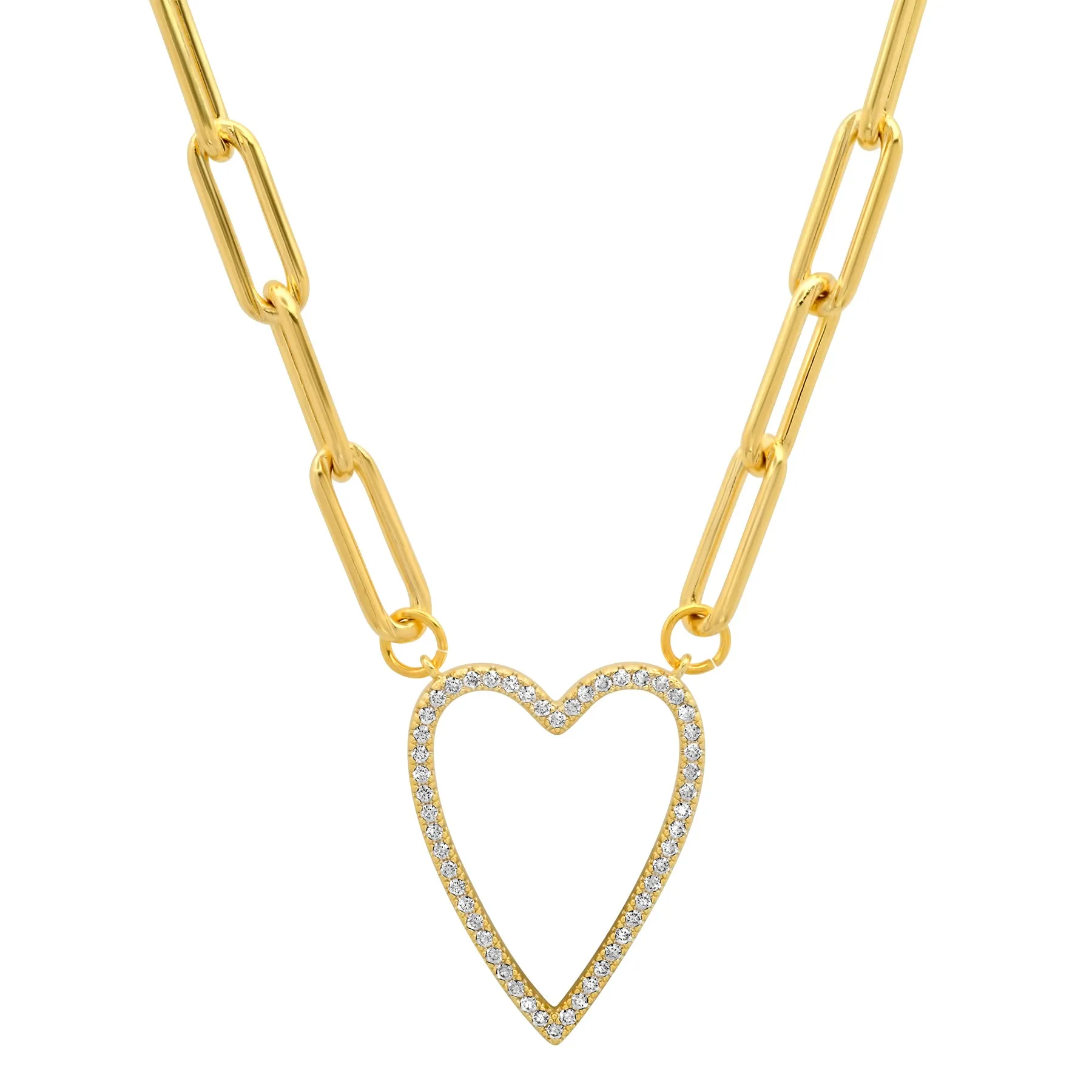 OPEN HEART PAPER CLIP CHAIN CZ GOLD