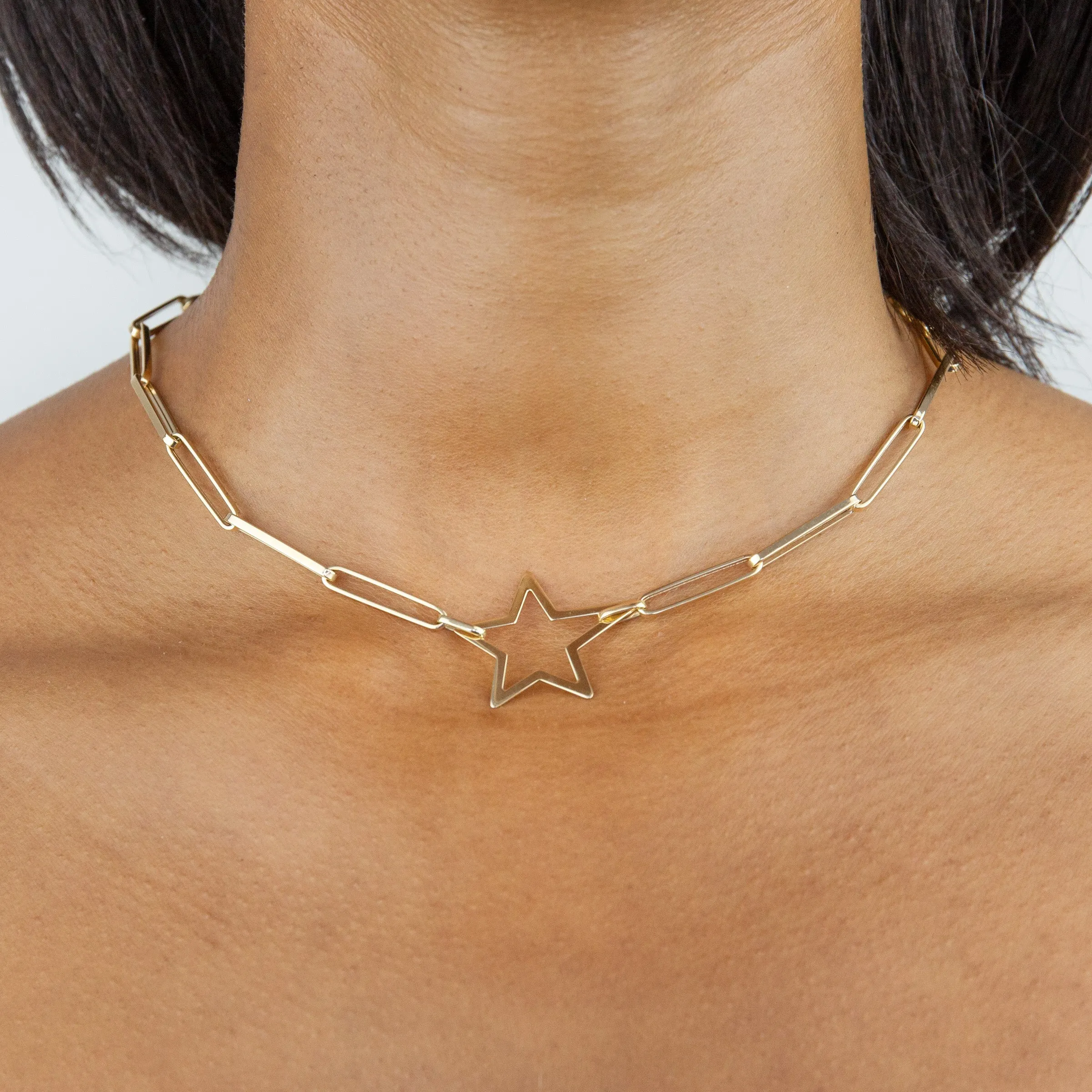 Open Star Link Necklace 14K
