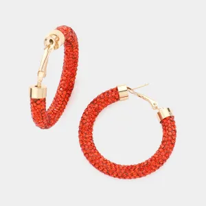Orange Rhinestone Half Hoop Earring | 1.75" | 613722