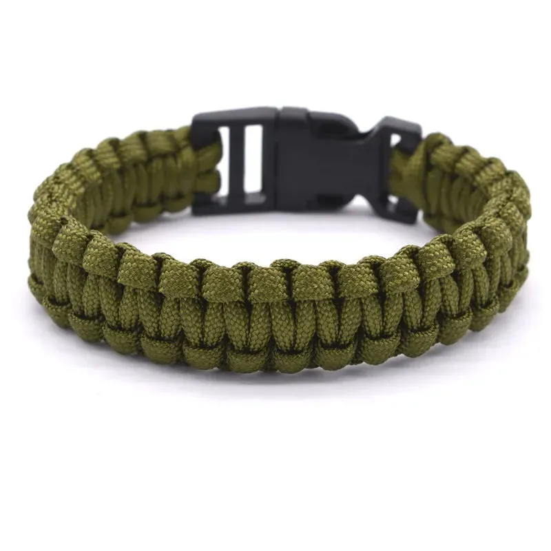 Outdoor Travel Camping Thin Army green Braided Cobra Weave Plastic Buckle Paracord Survival Bracelet