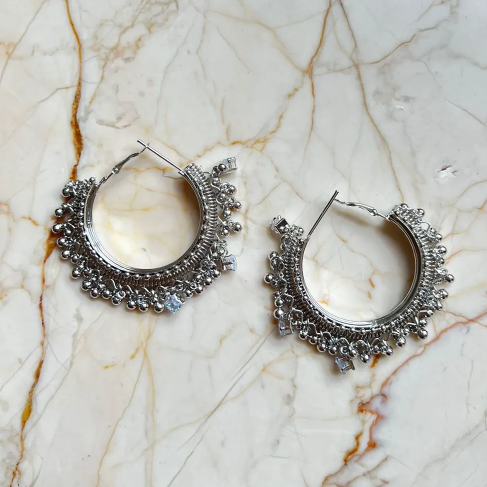Oxidised Jhumka Bezel - Hoop