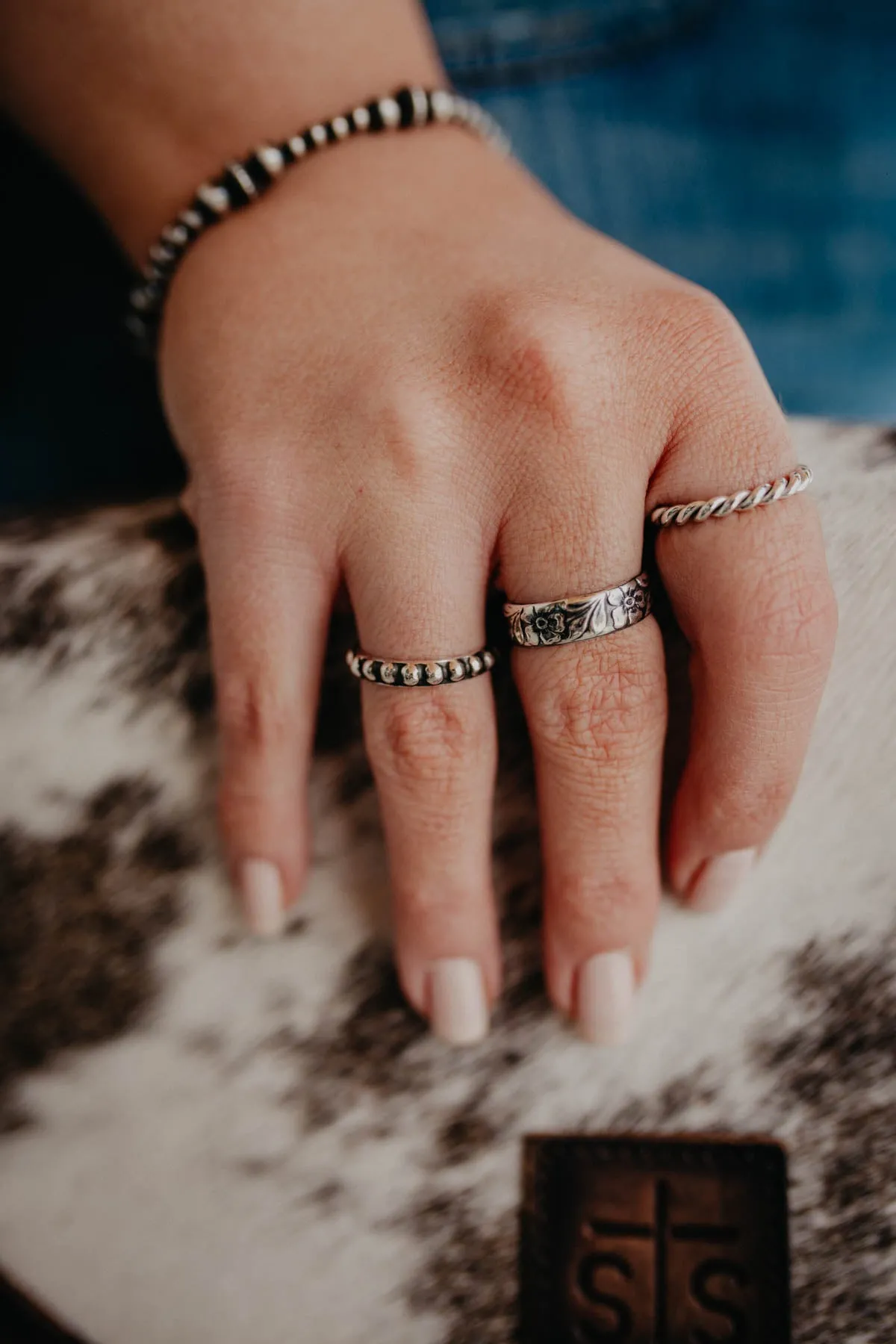 Oxidized Ball Sterling Stacker Ring (Sized)