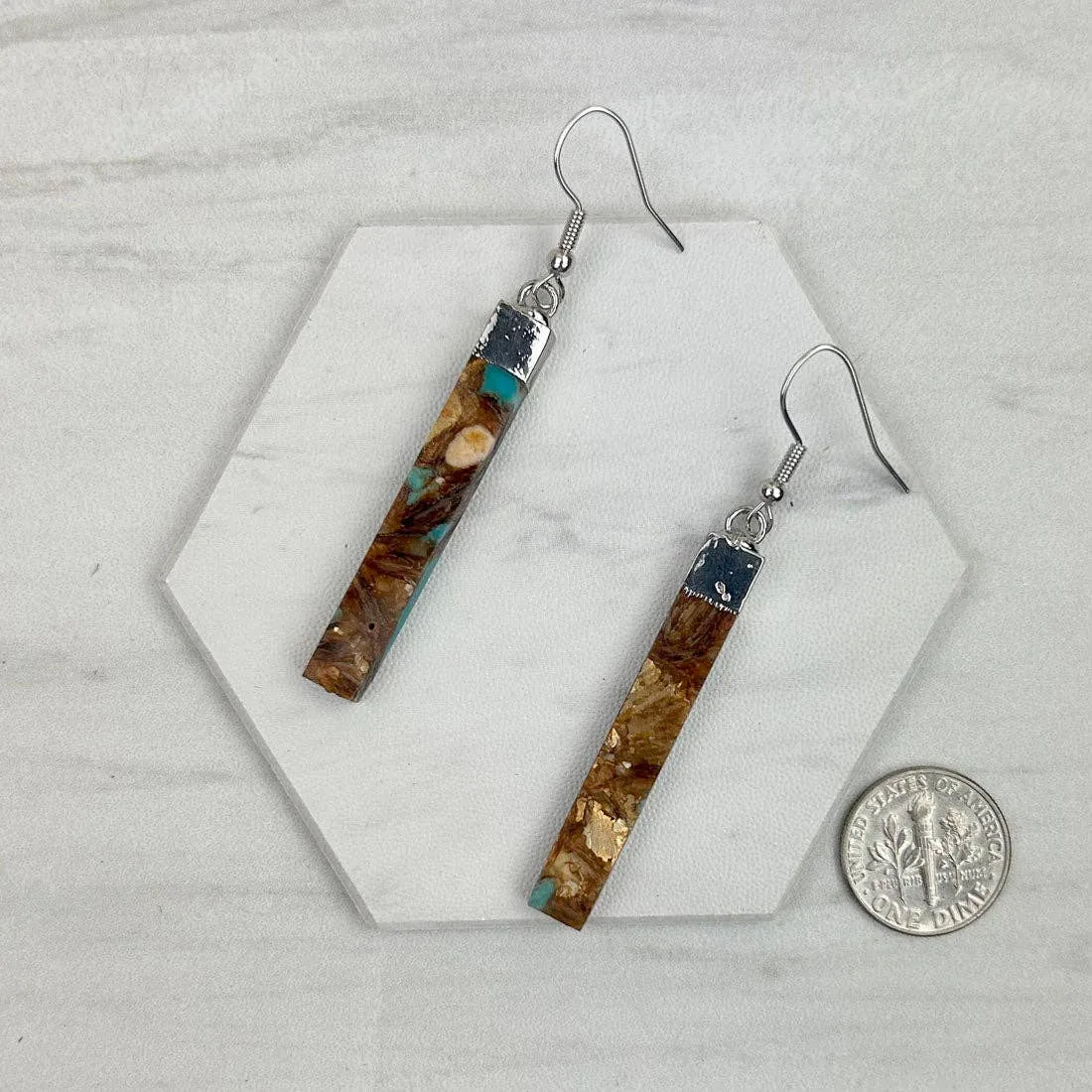 Oyster Turquoise Long Bar Earrings