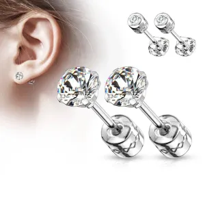Pair of Screw Back Surgical Steel White CZ Stud Earrings