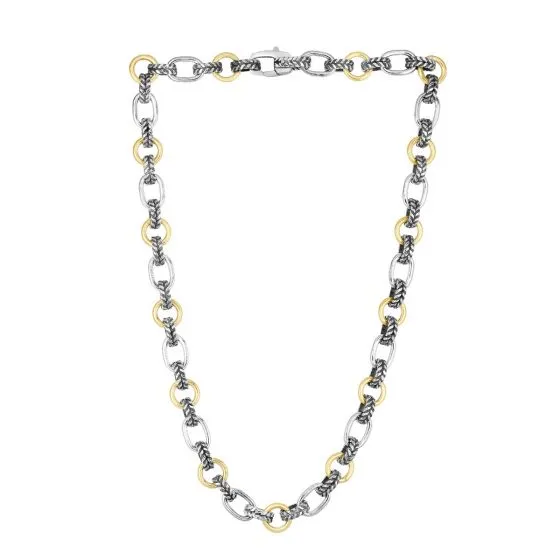 Paperclip Cable Link Necklace 18k Gold And  Sterling Silver