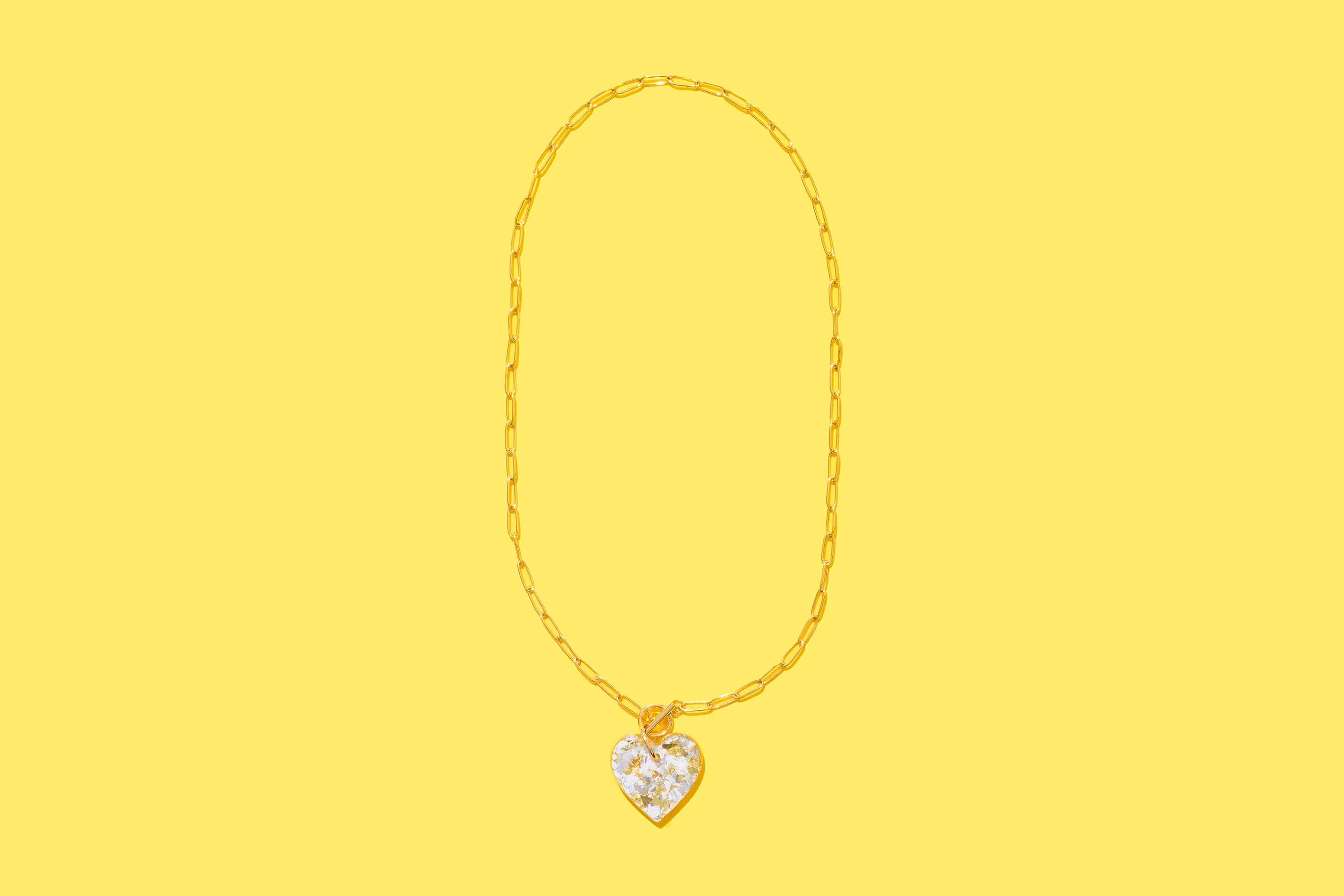 Paperclip Chain Necklace Heart Pendant  Pearl Confetti