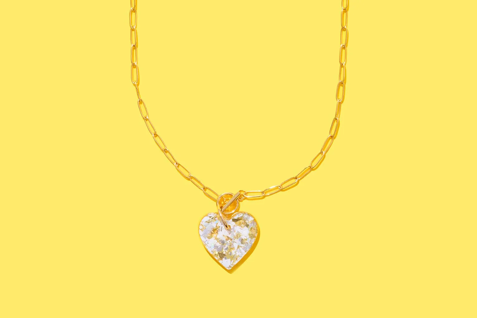 Paperclip Chain Necklace Heart Pendant  Pearl Confetti