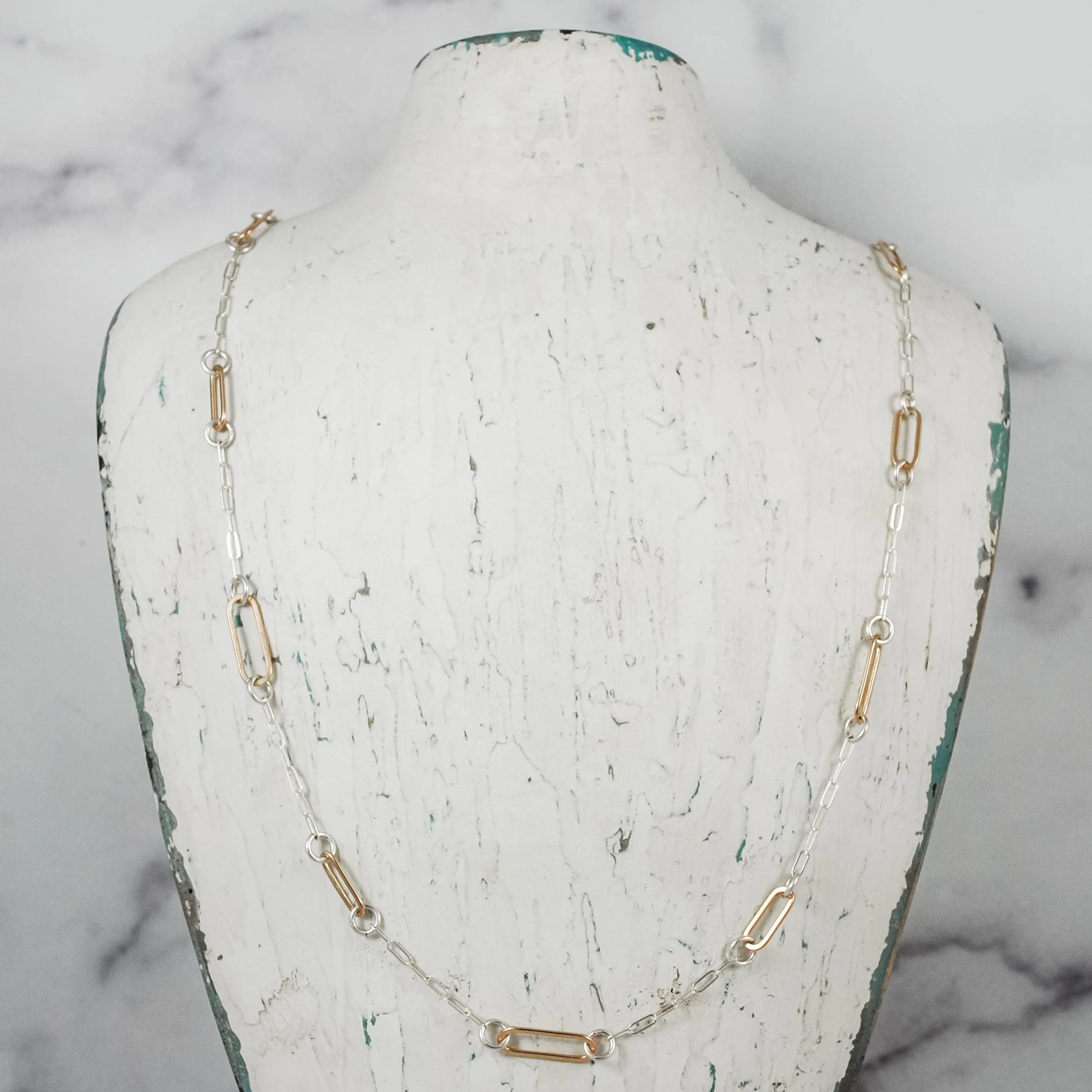 Paperclip Link Long Floating Necklace - Mixed Metals