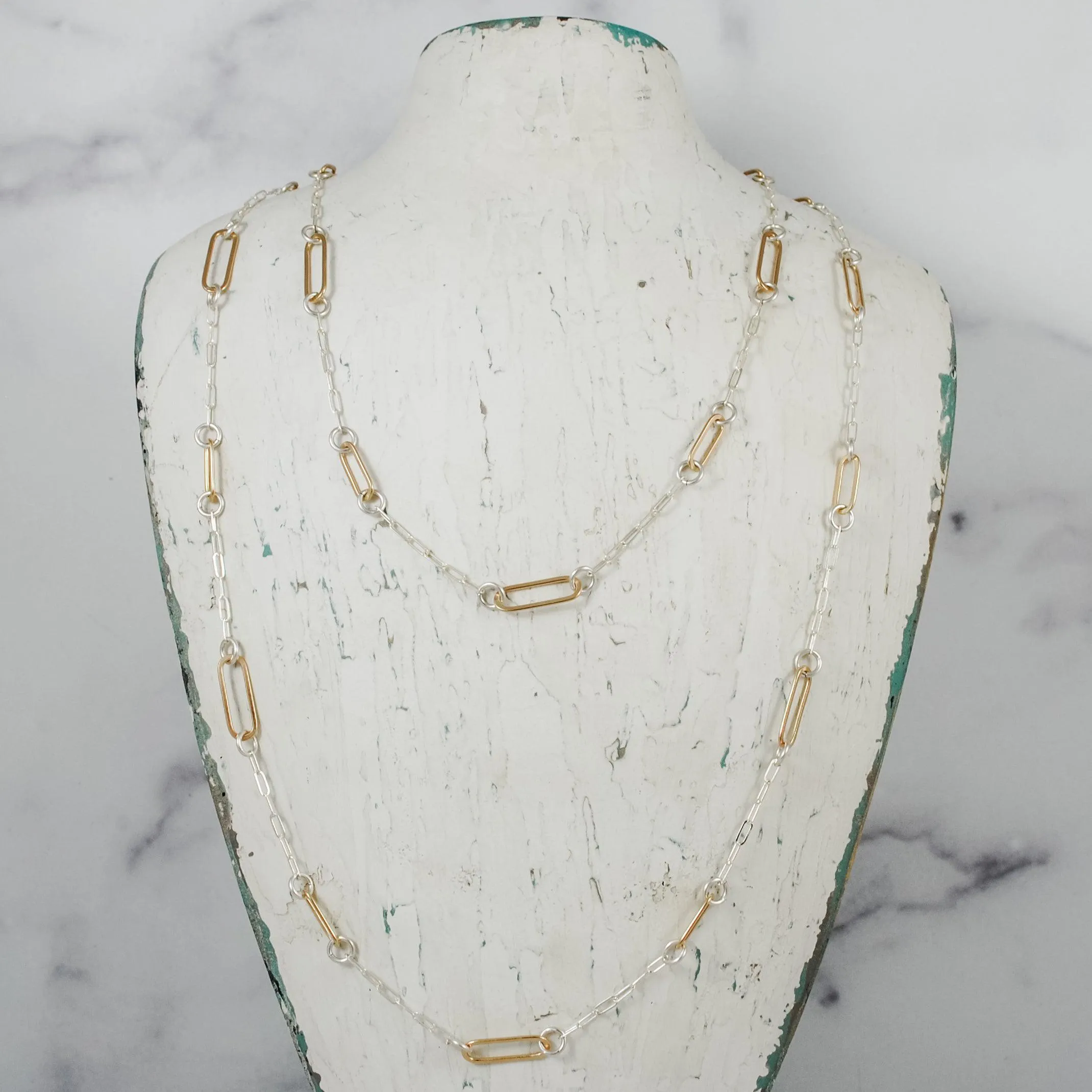 Paperclip Link Short Floating Necklace - Mixed Metals