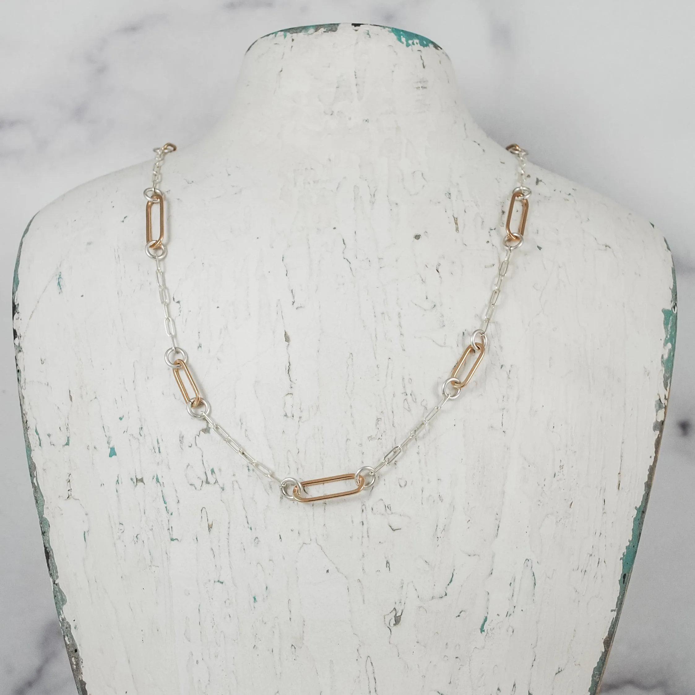 Paperclip Link Short Floating Necklace - Mixed Metals