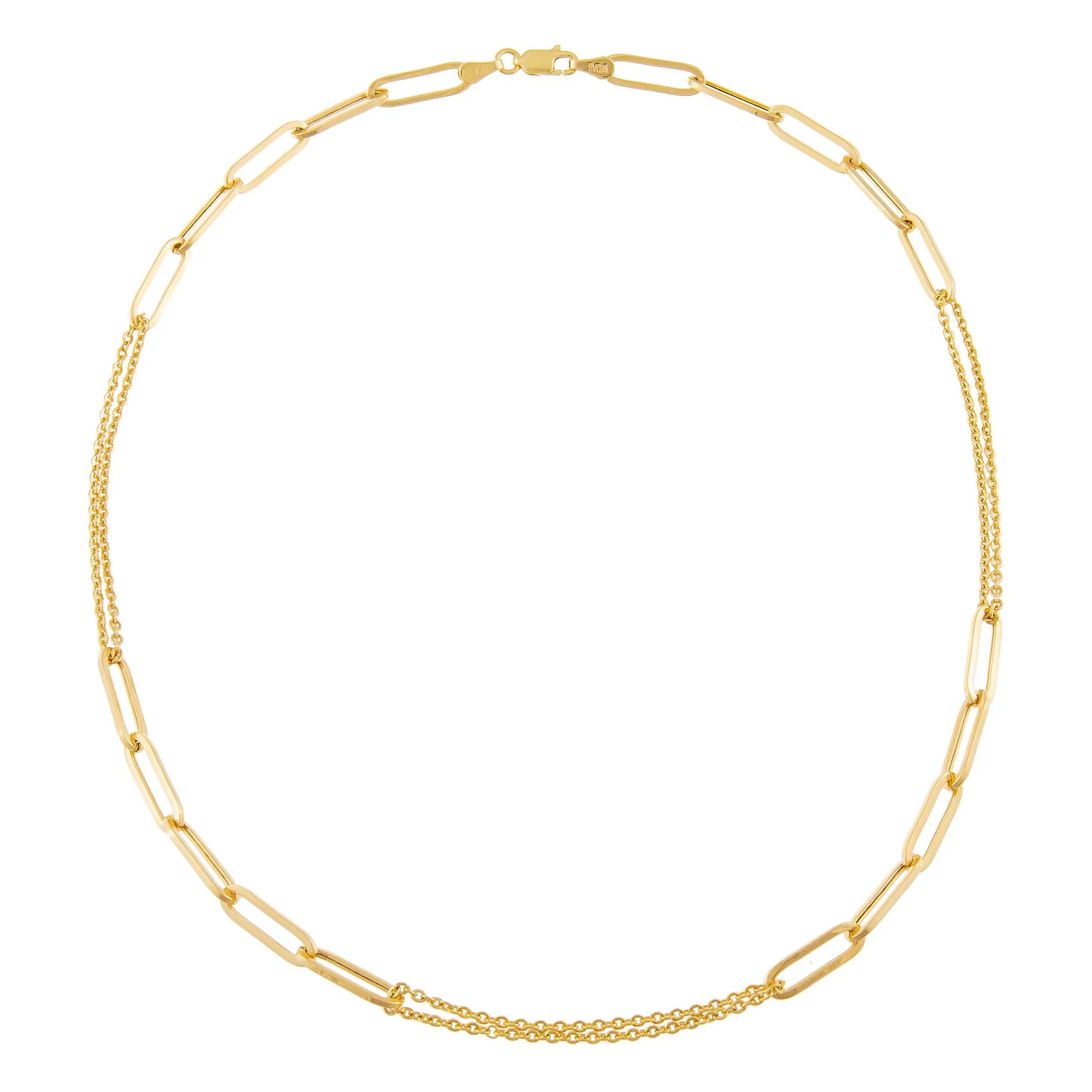 Paperclip X Double Chain Necklace 14K