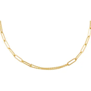 Paperclip X Double Chain Necklace 14K