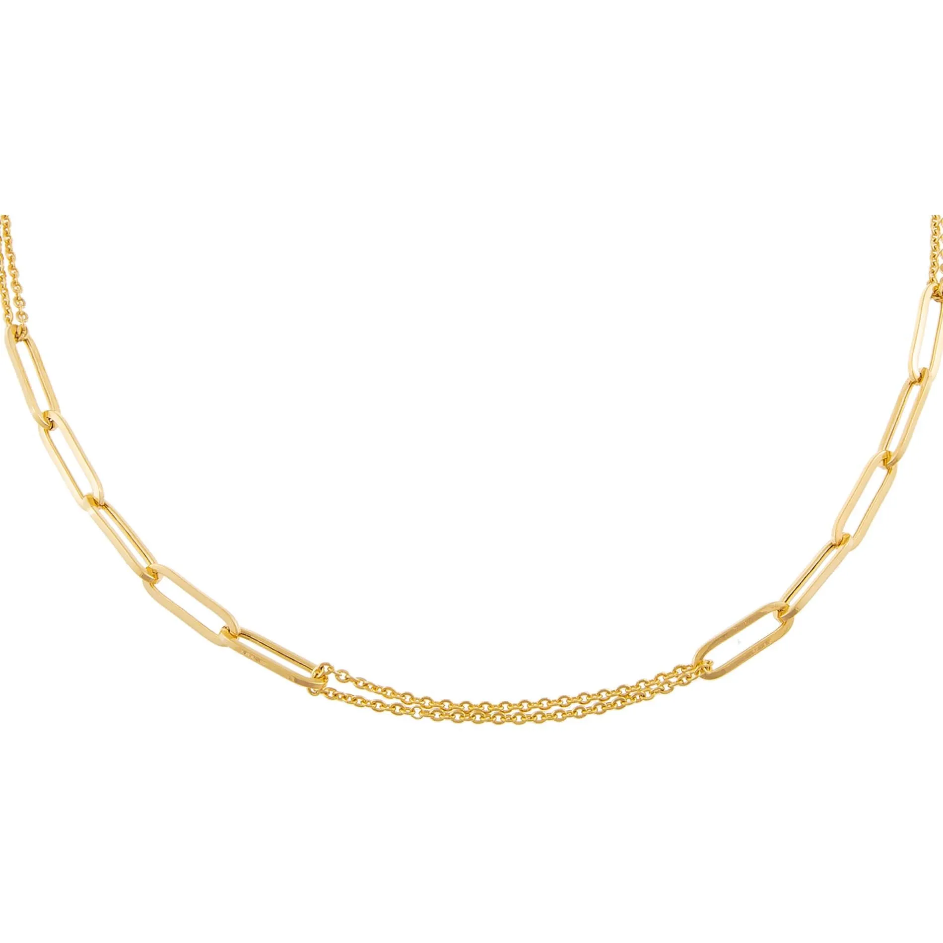Paperclip X Double Chain Necklace 14K