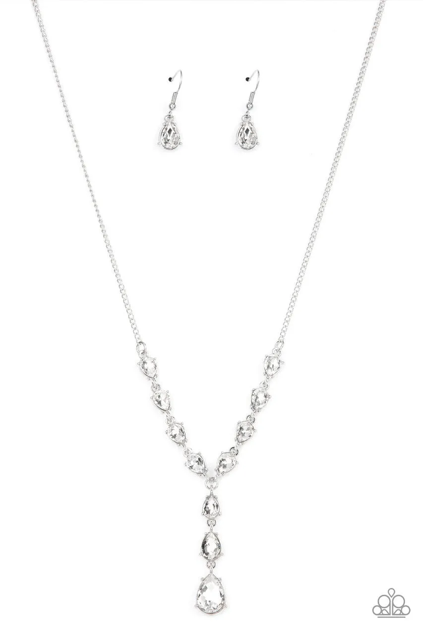 Park Avenue A-Lister - White - Teardrop Rhinestone Y-Shaped Paparazzi Short Necklace