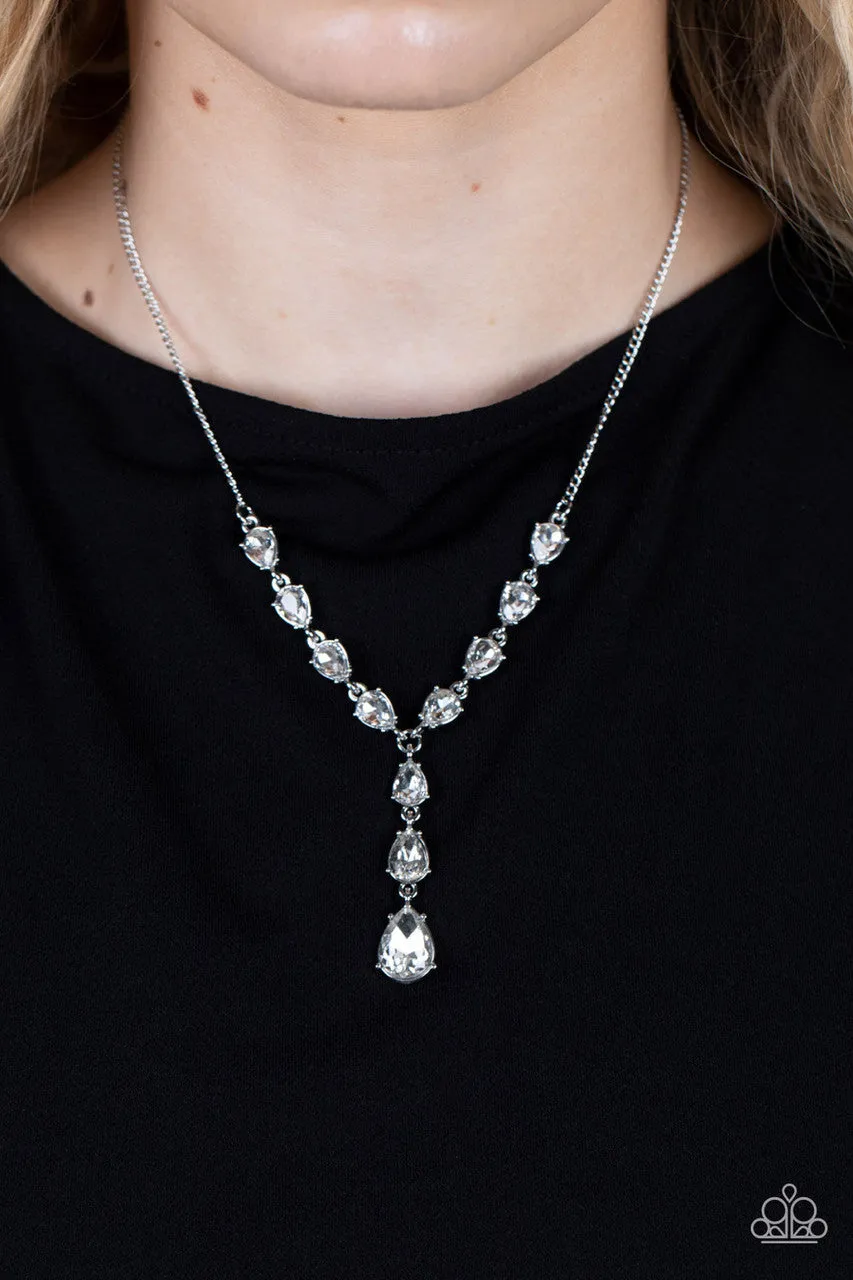 Park Avenue A-Lister - White - Teardrop Rhinestone Y-Shaped Paparazzi Short Necklace