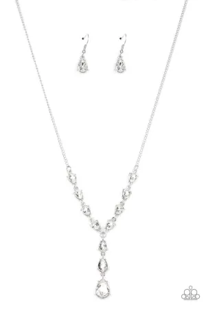 Park Avenue A-Lister - White - Teardrop Rhinestone Y-Shaped Paparazzi Short Necklace