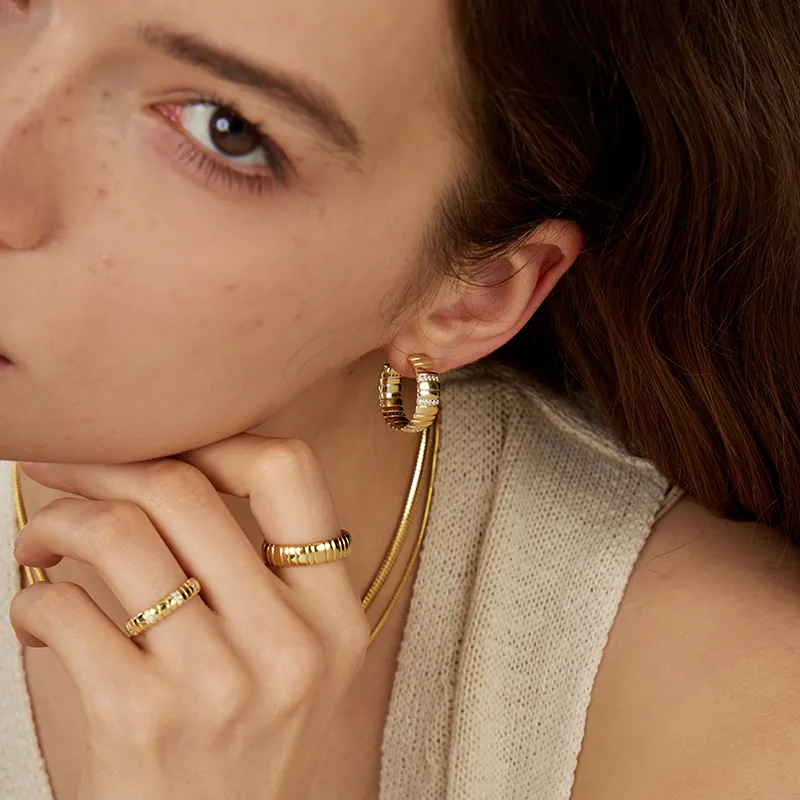 Pavé Snake Chain Wide Pattern Hoop Earrings