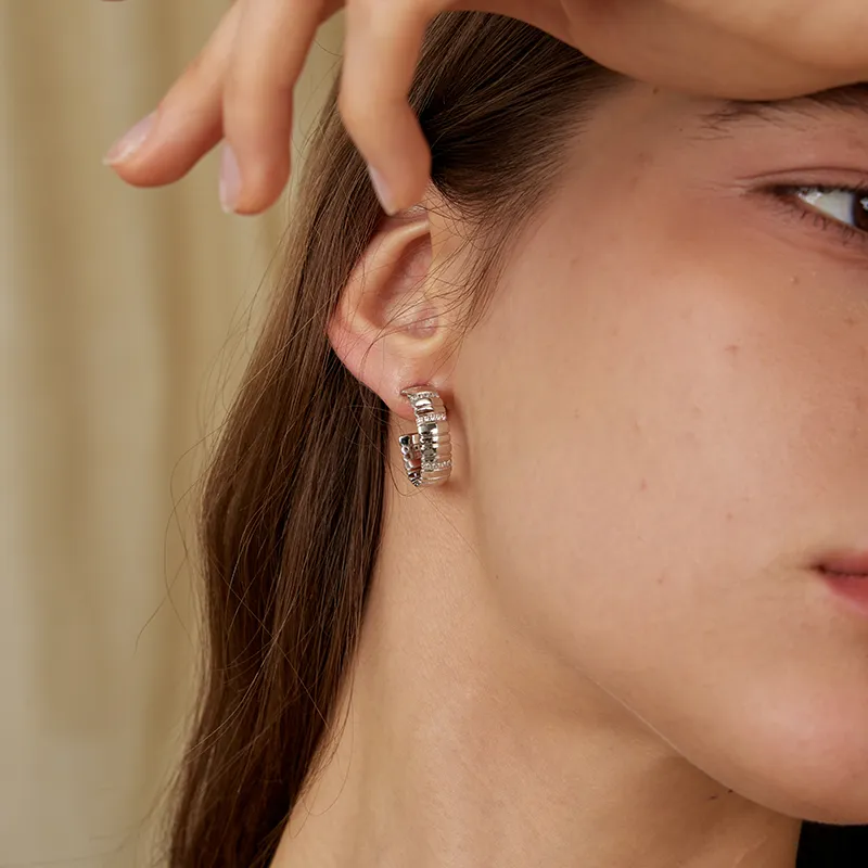 Pavé Snake Chain Wide Pattern Hoop Earrings