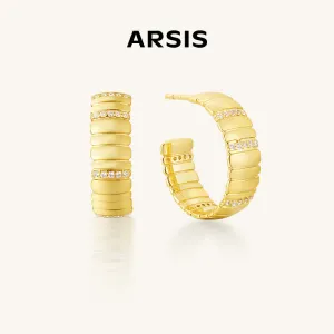 Pavé Snake Chain Wide Pattern Hoop Earrings
