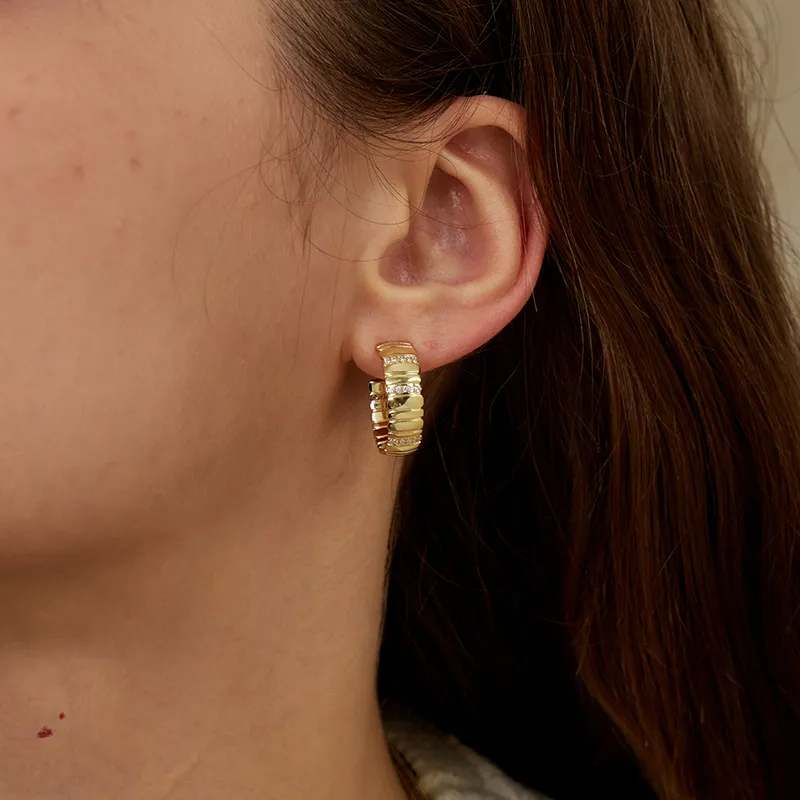 Pavé Snake Chain Wide Pattern Hoop Earrings