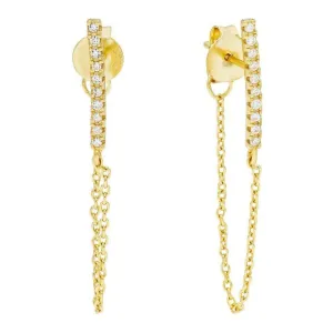 Pave Bar Chain Stud Earring