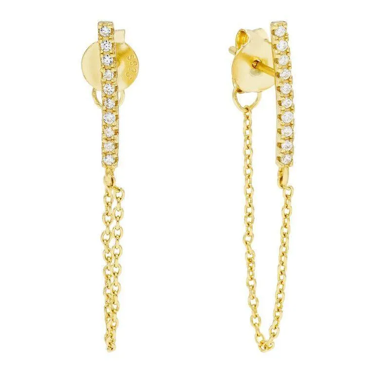 Pave Bar Chain Stud Earring