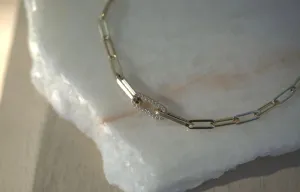 Pave Diamond Link Paperclip Chain Necklace