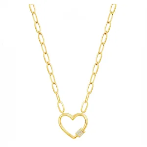 Pave Heart Link Paperclip Chain Necklace