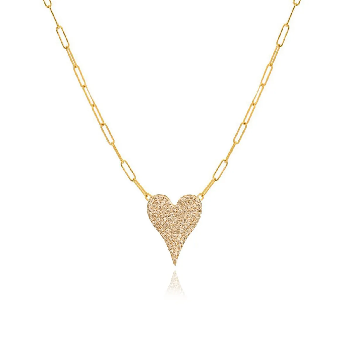 Pave Heart Paperclip Necklace