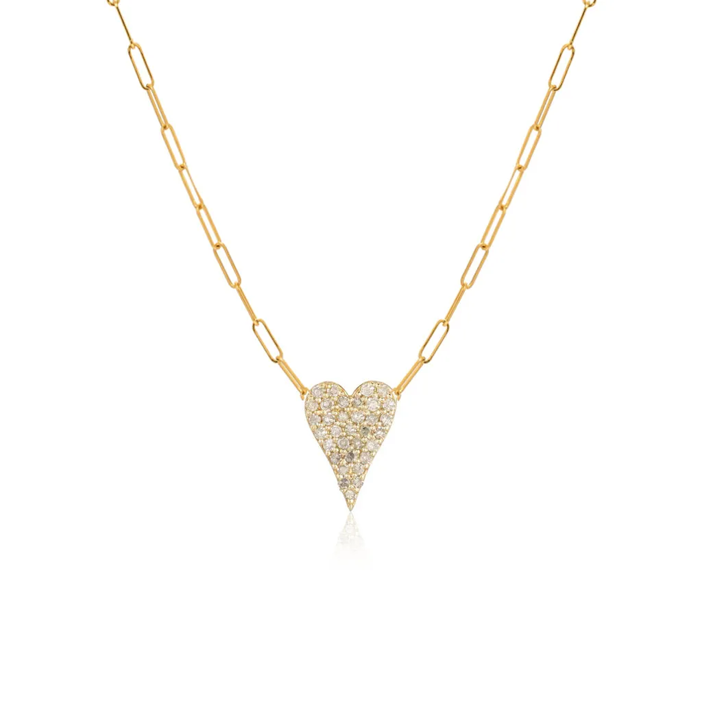 Pave Heart Paperclip Necklace