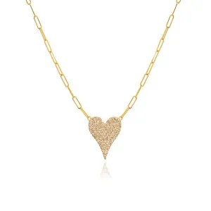 Pave Heart Paperclip Necklace