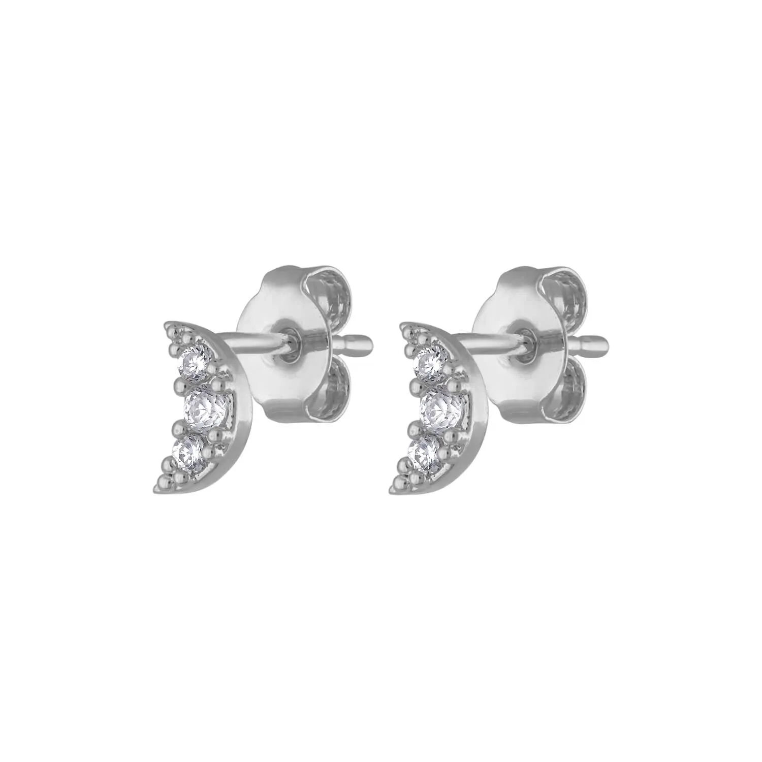 Pave Moon Studs in Sterling Silver