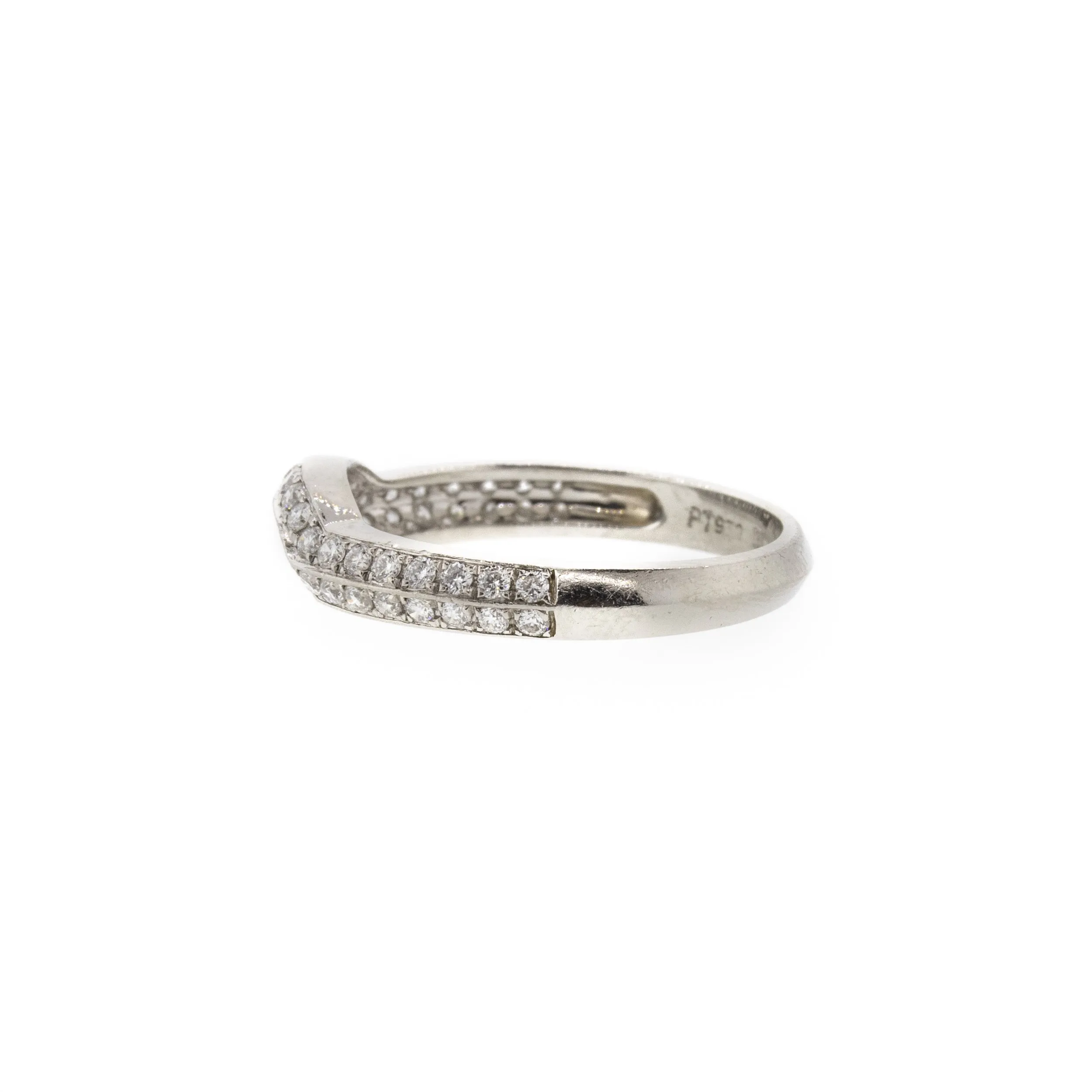 Pave Style 2 Line Diamond Platinum Contour Band