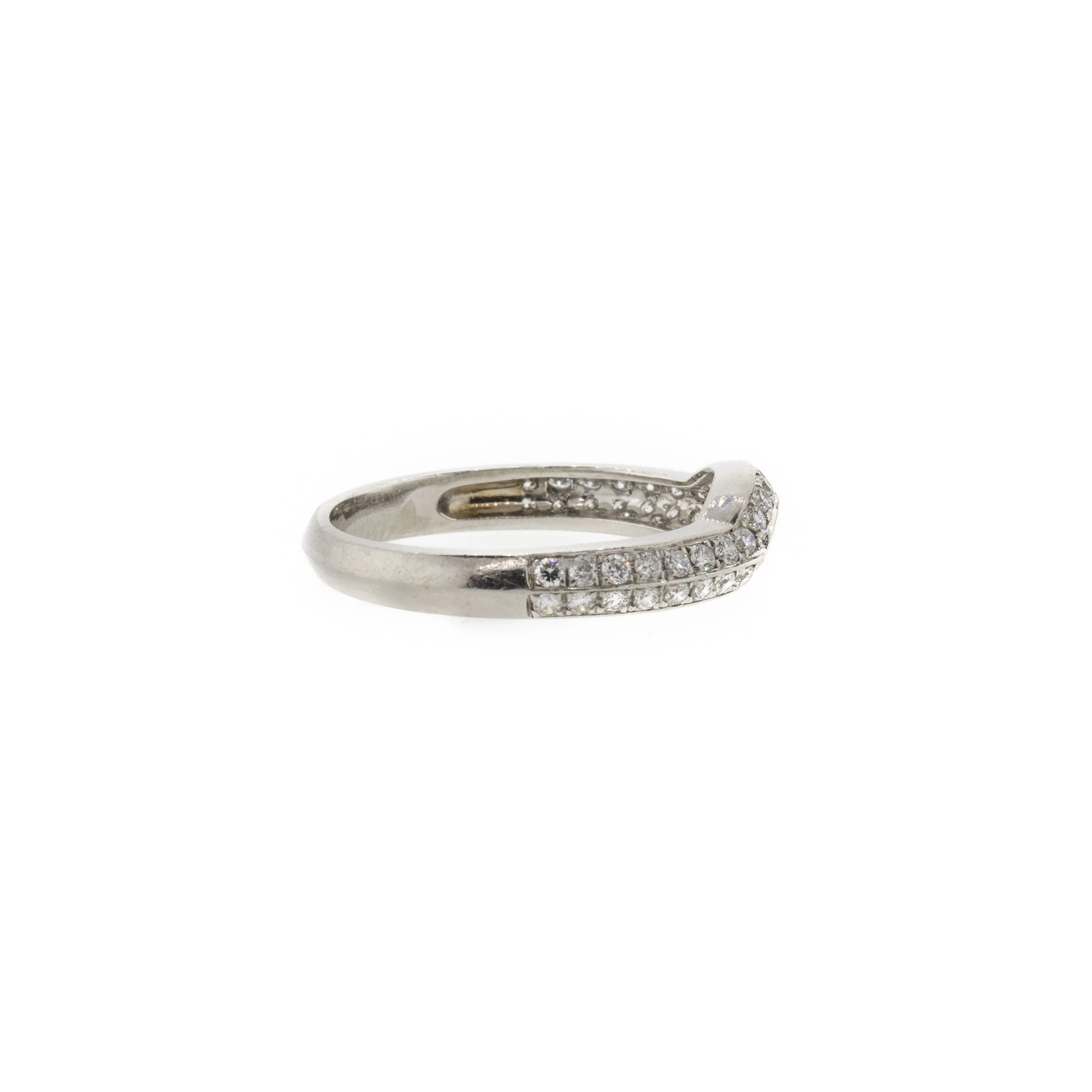 Pave Style 2 Line Diamond Platinum Contour Band