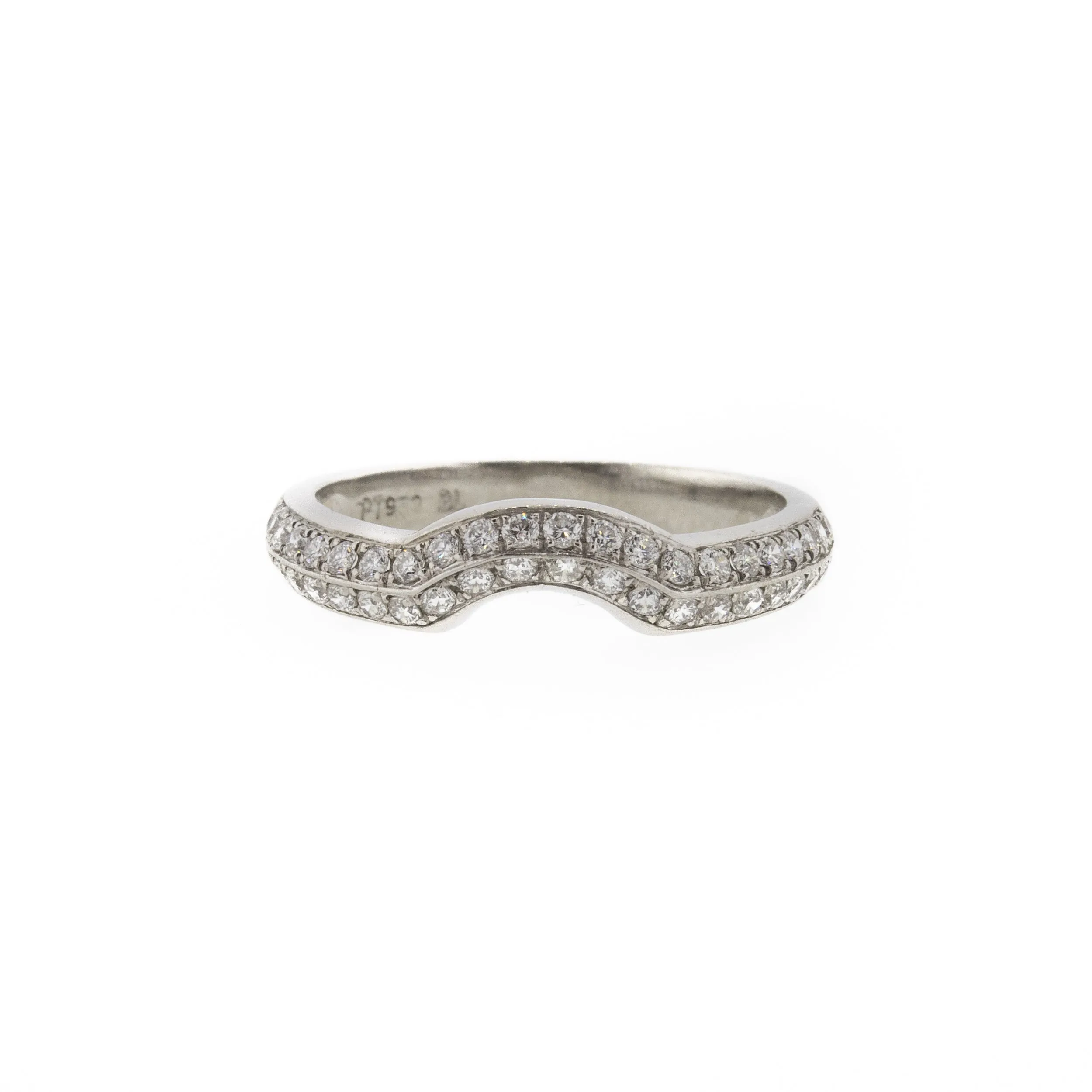 Pave Style 2 Line Diamond Platinum Contour Band