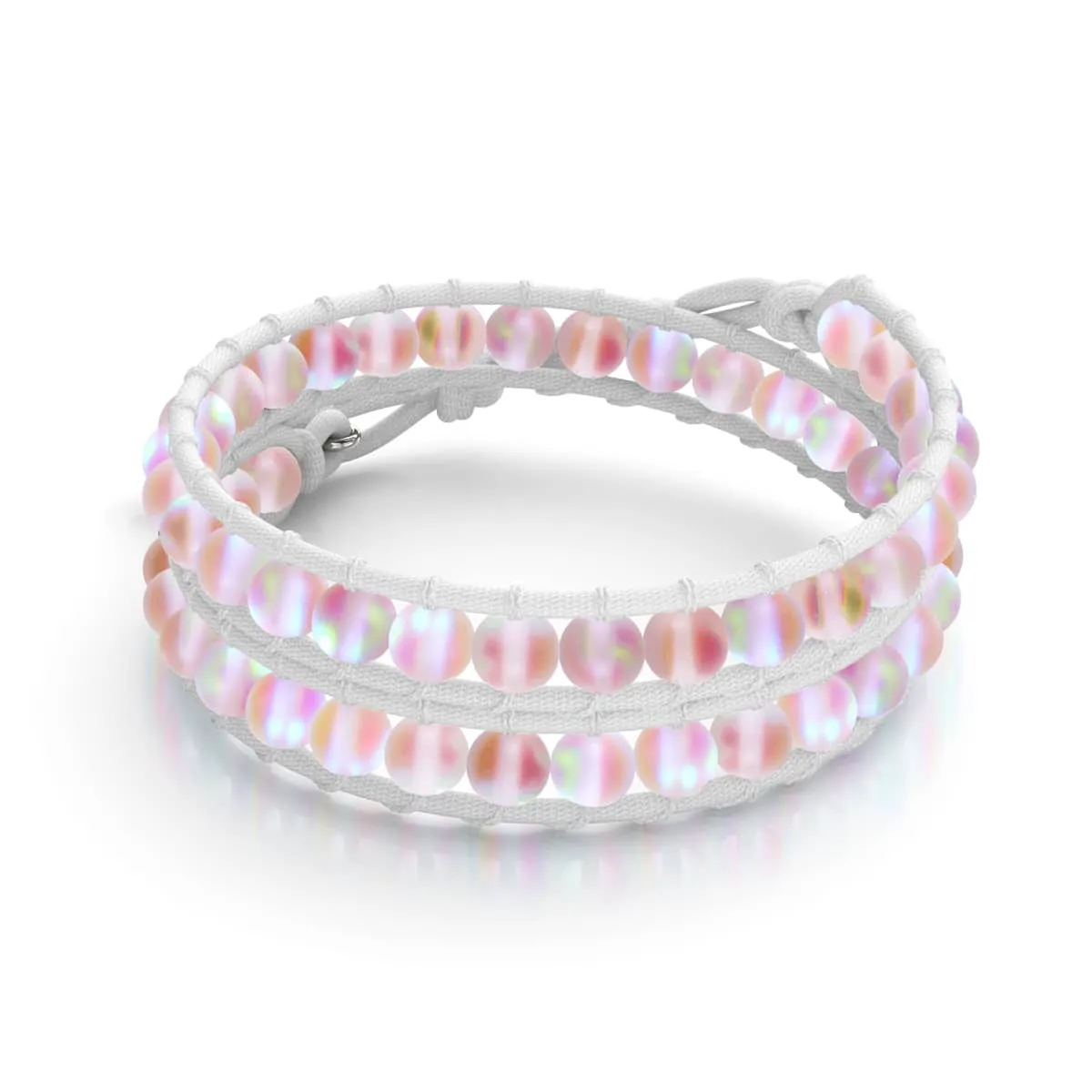 Peach | Mermaid Glass | White Linen Wrap Bracelet