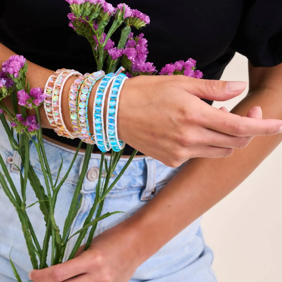 Peach | Mermaid Glass | White Linen Wrap Bracelet