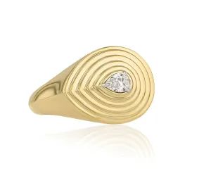 Pear Shape Diamond Layered Signet E-W Ring