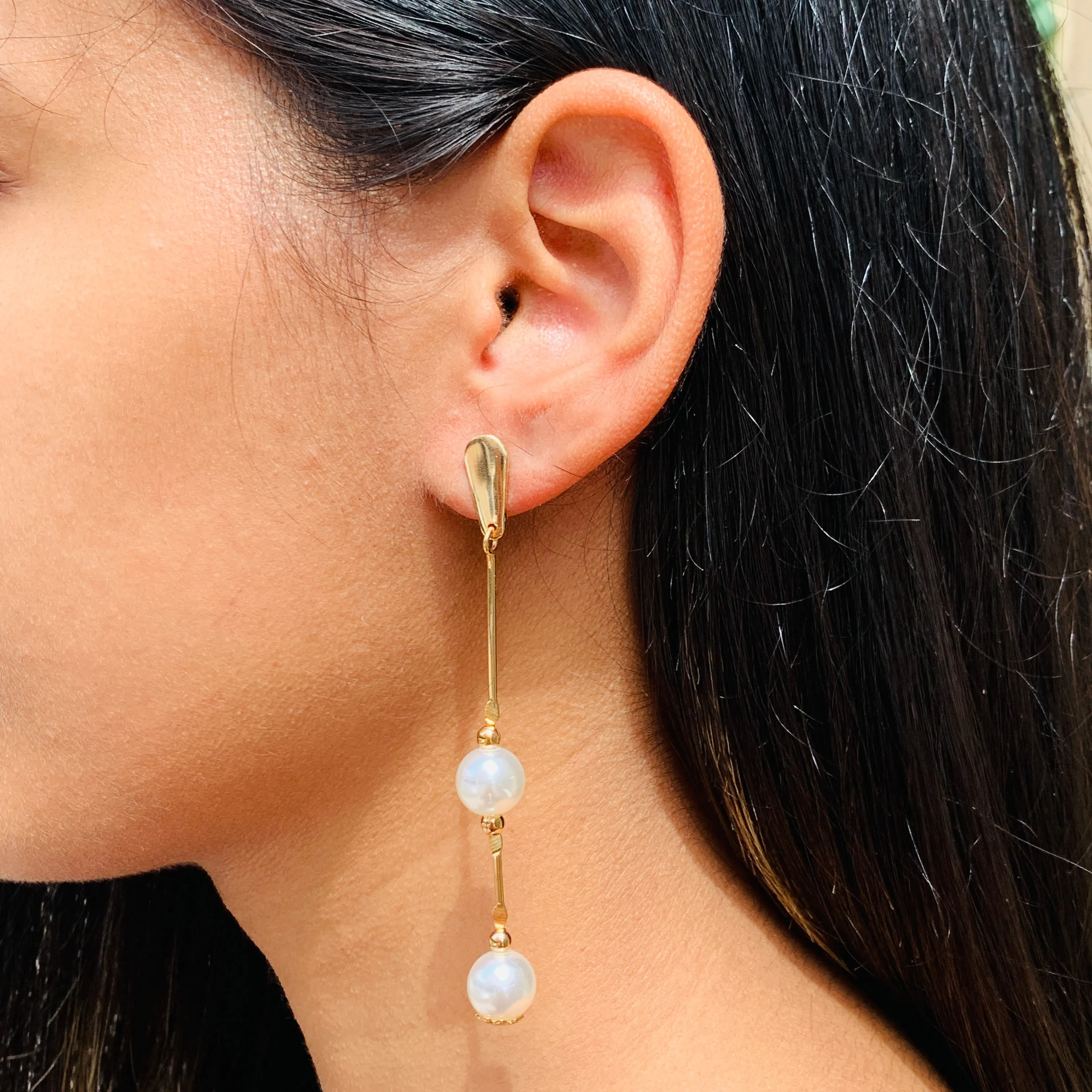 Pearl Bar Drop Earrings
