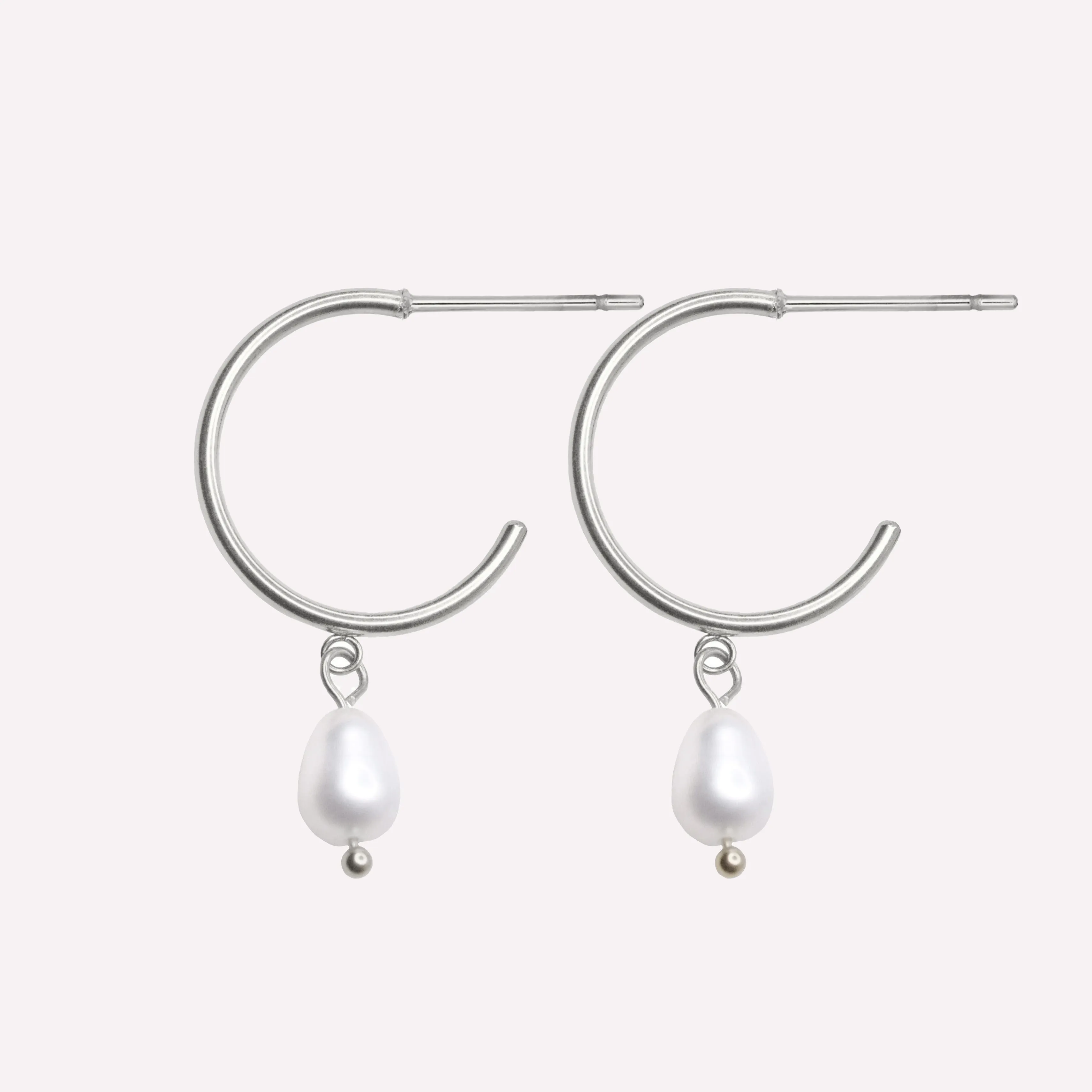 PEARL DANGLE SMALL HOOP EARRINGS IN SILVER