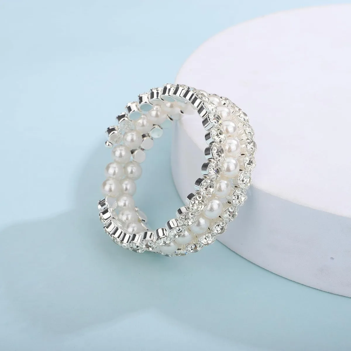 Pearl Rhinestone Stretch Wrap Cuff Bracelets