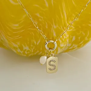 Personalized Initial/Freshwater Pearl Charms Necklace - Gold