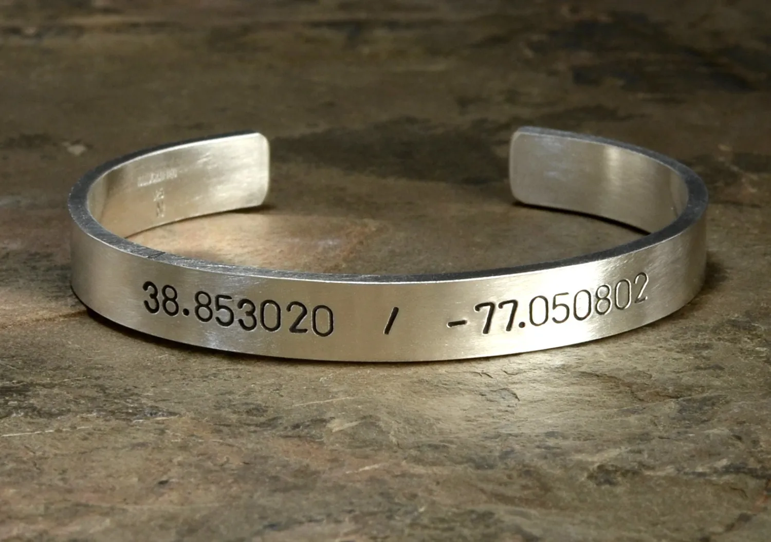 Personalized latitude and longitude coordinates chunky sterling silver bracelet