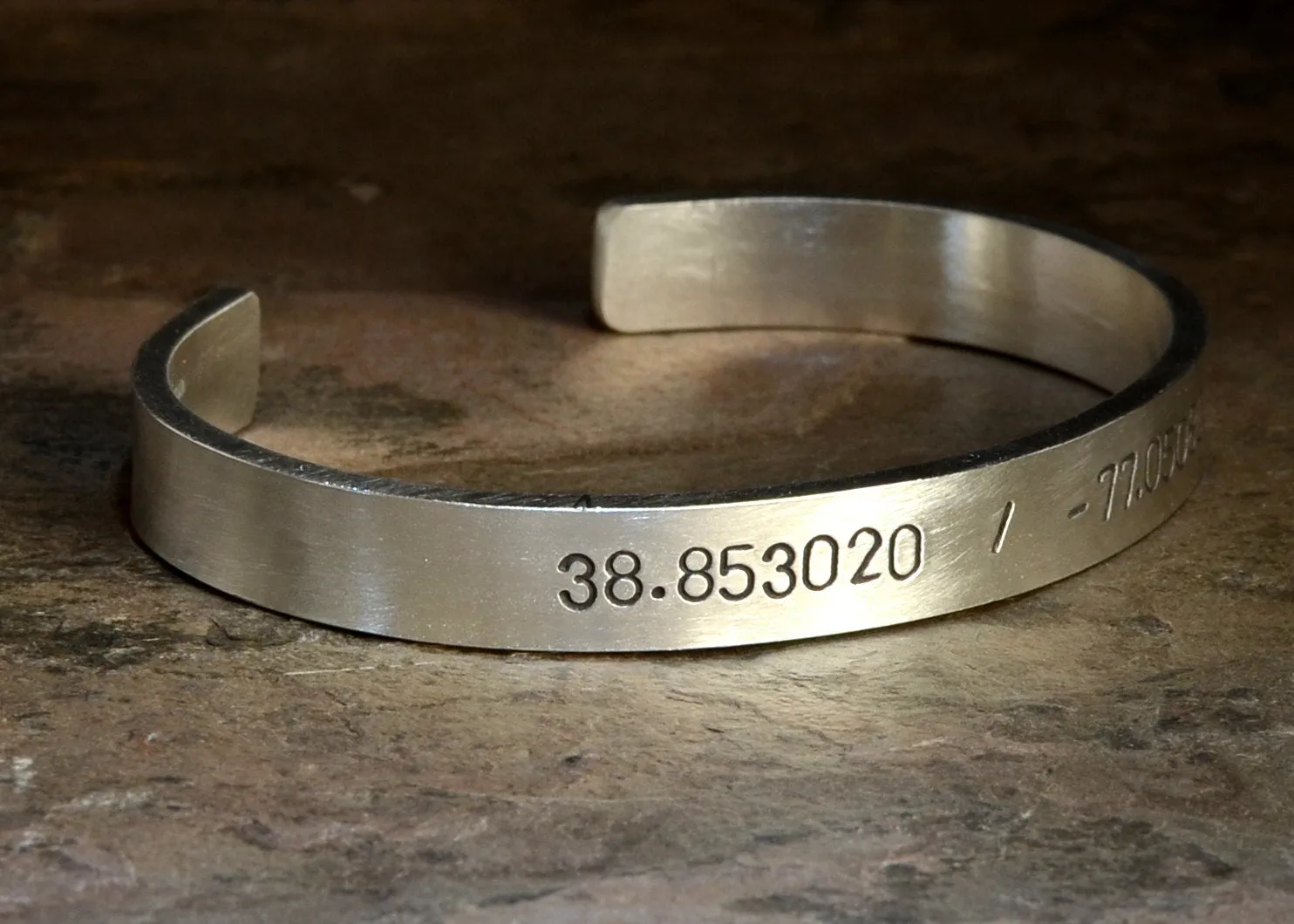 Personalized latitude and longitude coordinates chunky sterling silver bracelet