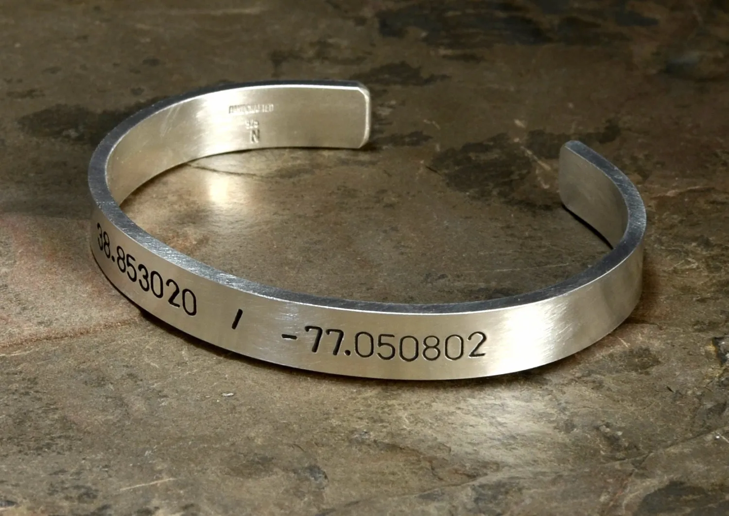Personalized latitude and longitude coordinates chunky sterling silver bracelet