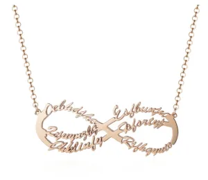 Personalized Sterling Silver Infinity Symbol 6 Custom Name Pendant Necklace, Gift for Family Members, Mother, & Friends