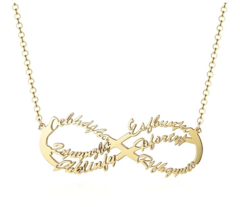 Personalized Sterling Silver Infinity Symbol 6 Custom Name Pendant Necklace, Gift for Family Members, Mother, & Friends